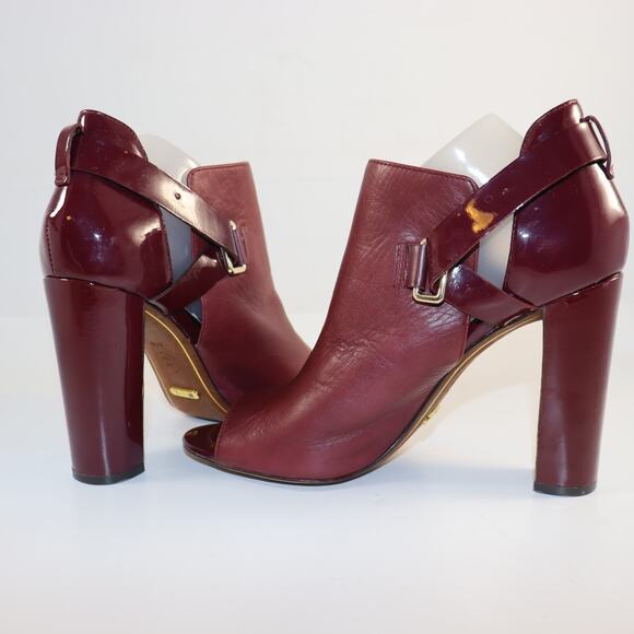 Ralph Lauren Burgundy Leather & Patent Peep Toe Heels – Size 8.5 - Picture 5 of 7